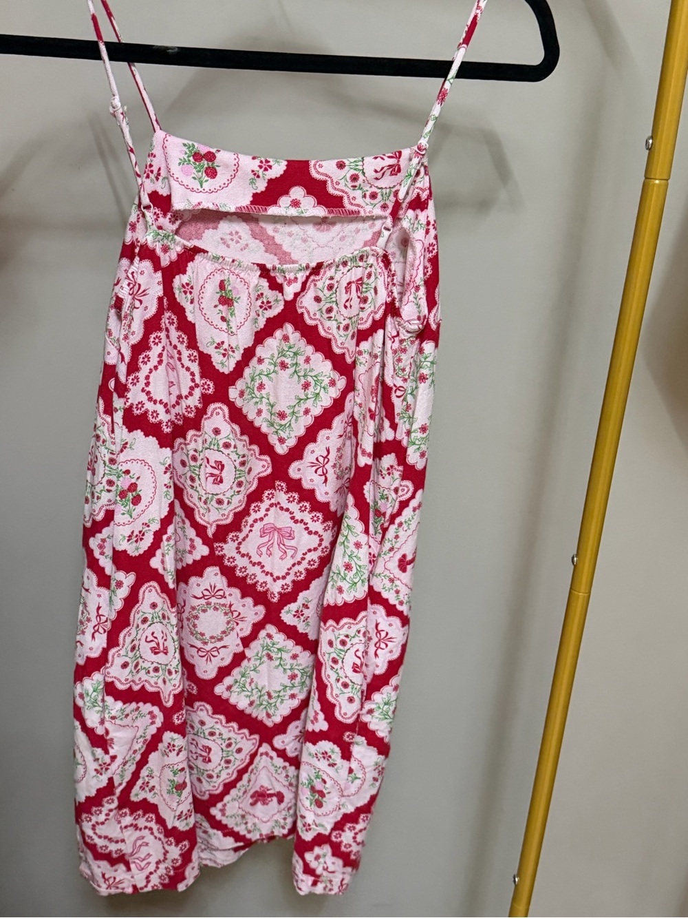 Floral Red and Pink Spaghetti-Strap Casual Dress - Picture 2 of 2